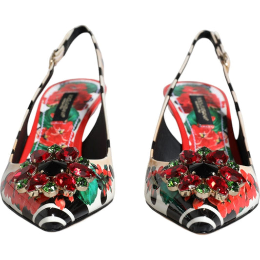 Dolce & Gabbana Multicolor Leather Crystal Heels Slingback Shoes Dolce & Gabbana