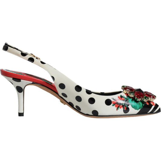 Dolce & Gabbana Multicolor Leather Crystal Heels Slingback Shoes