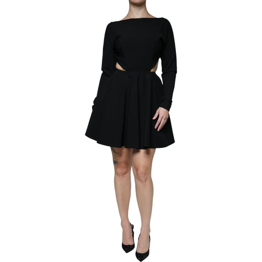 Dolce & Gabbana Black Viscose Cut Out A-line Long Sleeves Mini Dress