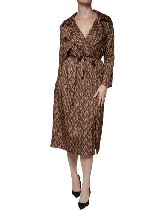 Ballantyne Brown Printed Long Sleeves V-neck Wrap Midi Dress Ballantyne