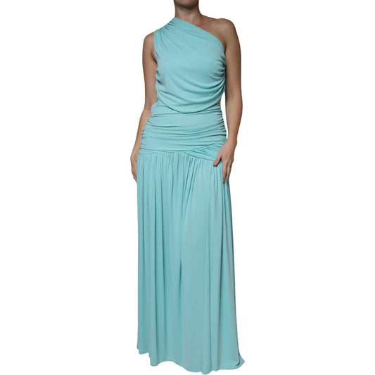 Christian Pellizzari Light Blue Jersey Long Drape One Shoulder Dress