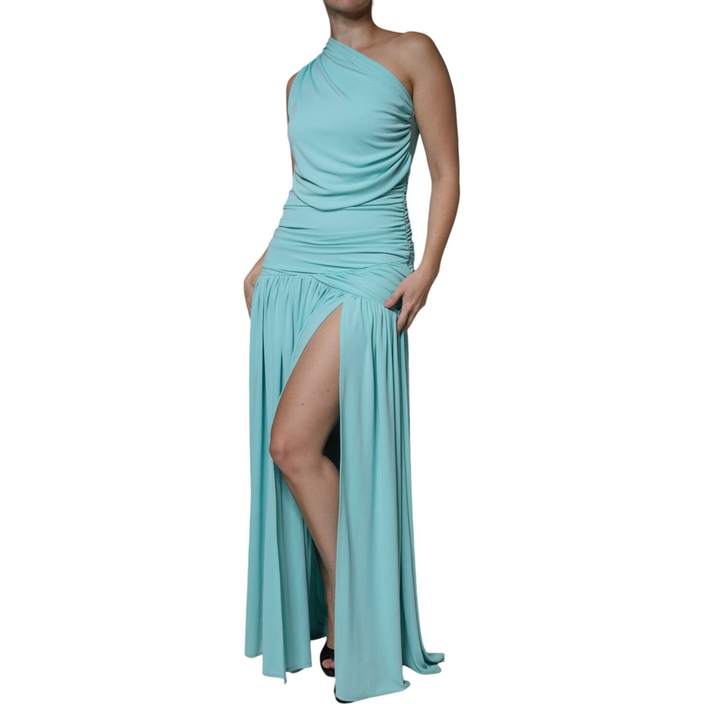 Christian Pellizzari Light Blue Jersey Long Drape One Shoulder Dress Christian Pellizzari