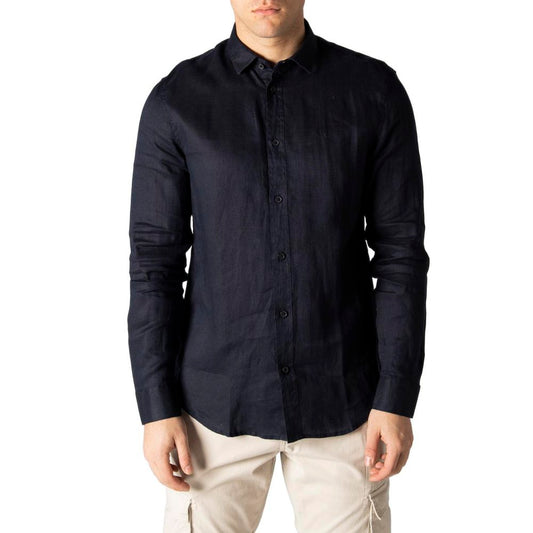 Armani Exchange Blue Linen Shirt Armani Exchange