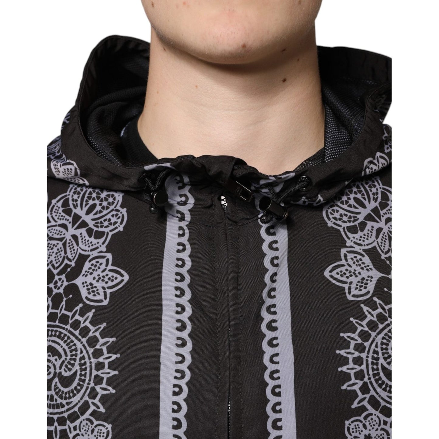 Dolce & Gabbana Black Bandana Hooded Full Zip Bomber Jacket Dolce & Gabbana