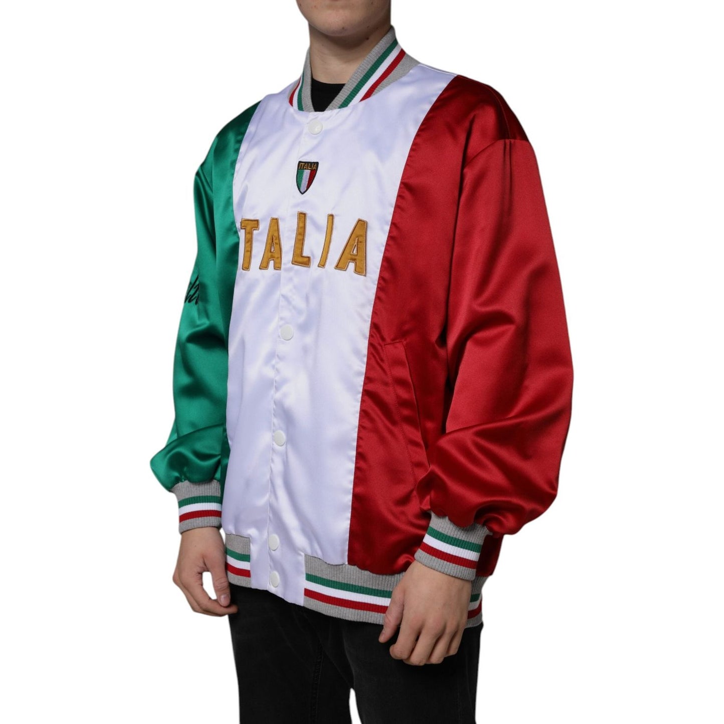 Dolce & Gabbana Multicolor Italia Button Down Bomber Jacket Dolce & Gabbana