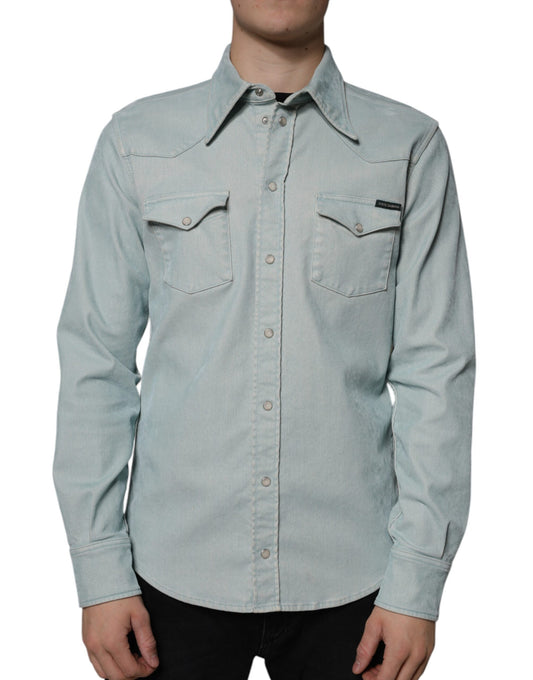 Dolce & Gabbana Light Blue Cotton Button Down Casual Shirt Dolce & Gabbana