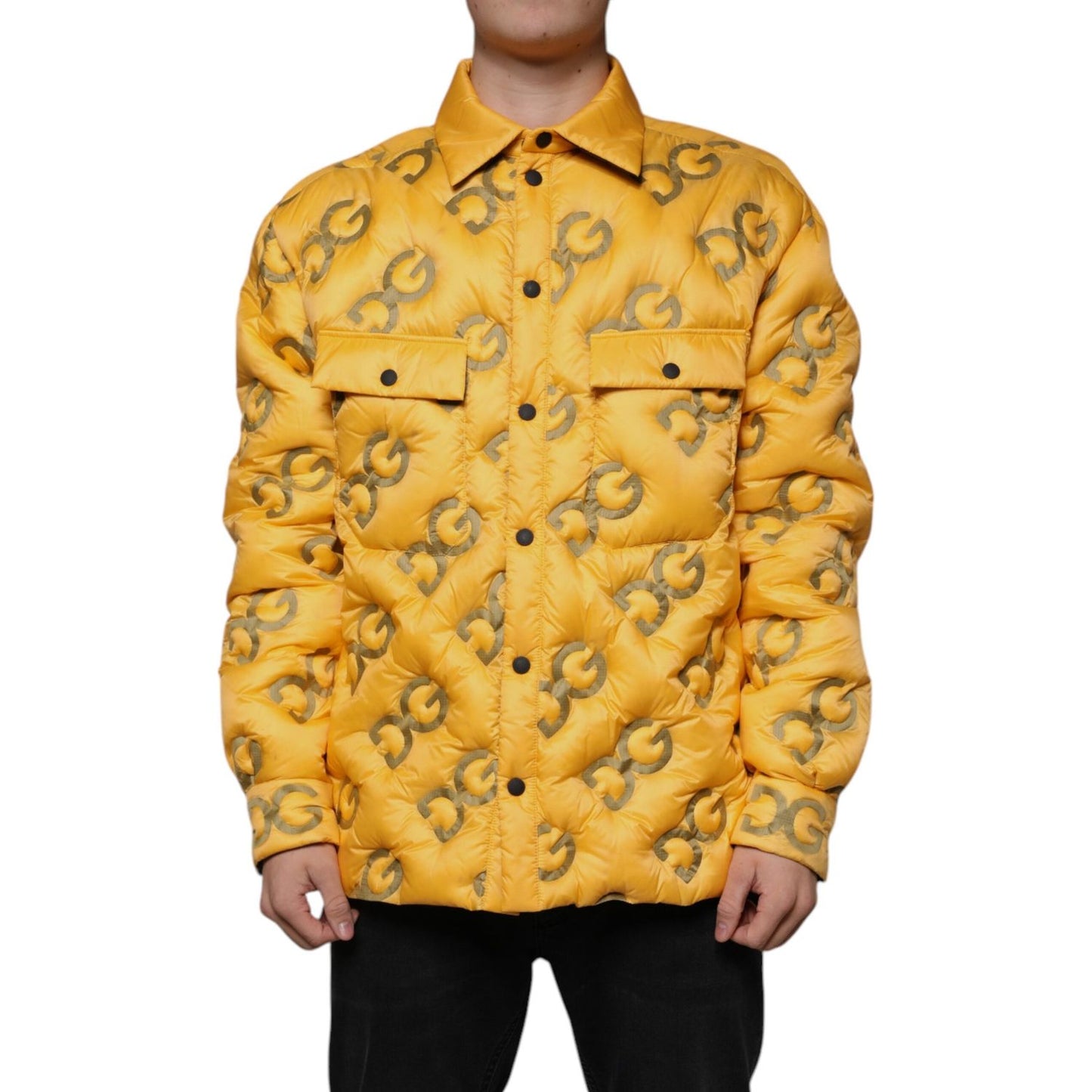 Dolce & Gabbana Yellow Logo Padded Buttoned Blouson Jacket Dolce & Gabbana