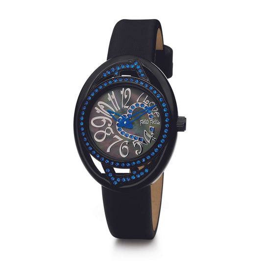 Folli Follie Black Leather Watch Folli Follie Dark Slate Gray