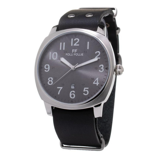 Folli Follie Black Leather Watch Folli Follie Dark Slate Gray