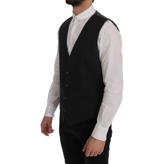 Dolce & Gabbana Elegant Striped Gray Waistcoat Vest Dolce & Gabbana