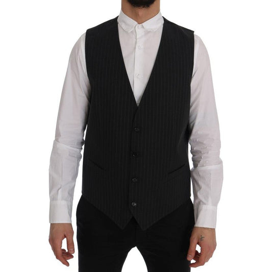 Dolce & Gabbana Elegant Gray Striped Men's Waistcoat Vest Dolce & Gabbana