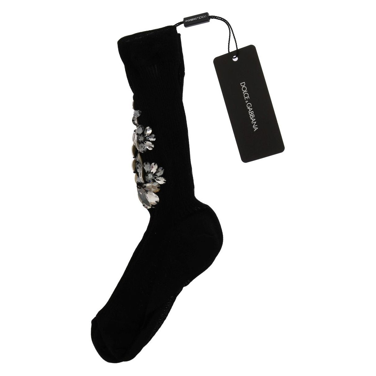 Dolce & Gabbana Crystal Embellished Black Knit Stockings Dolce & Gabbana