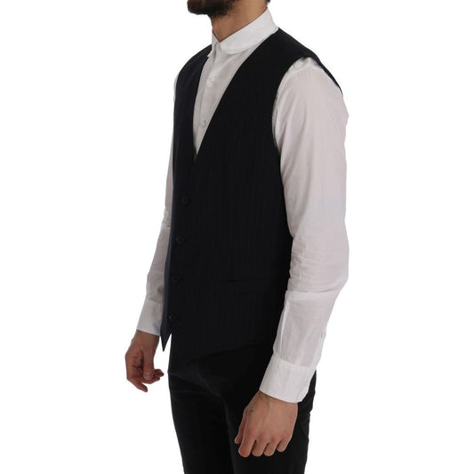 Dolce & Gabbana Elegant Blue Striped Waistcoat Vest Dolce & Gabbana