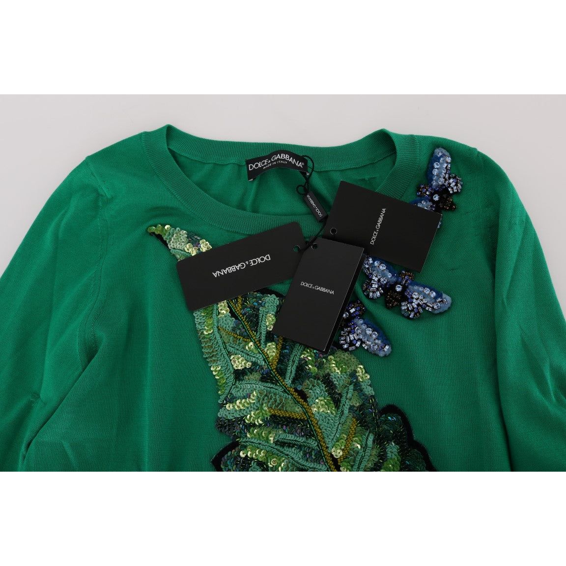 Dolce & Gabbana Embellished Green Silk Pullover Sweater Dolce & Gabbana