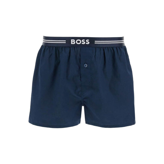 Boss set 3 boxer uomo cotone blu scuro righe quadretti vita elastica aw2024