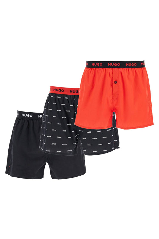 Hugo set di 3 boxer in cotone loose con bottoni rosso e nero Beachwear & underwear Hugo