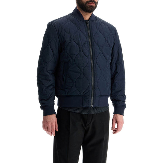 Boss dark blue slim fit quilted down jacket with wavy pattern Jackets Boss