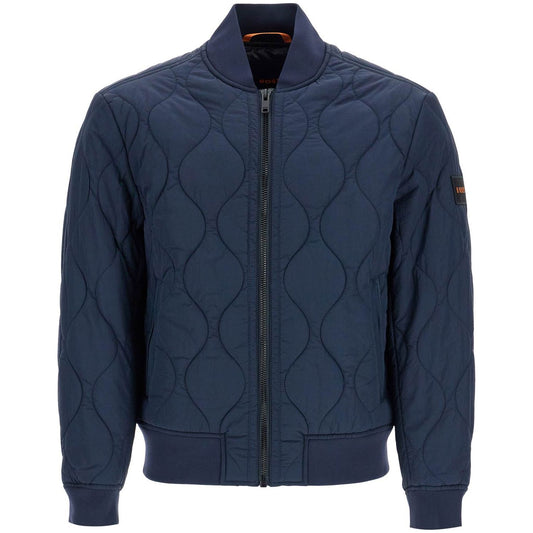 Boss dark blue slim fit quilted down jacket with wavy pattern Jackets Boss