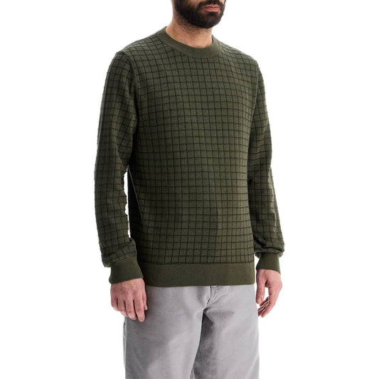 Hugo dark green checkered cotton sweater with long sleeves Knitwear Hugo