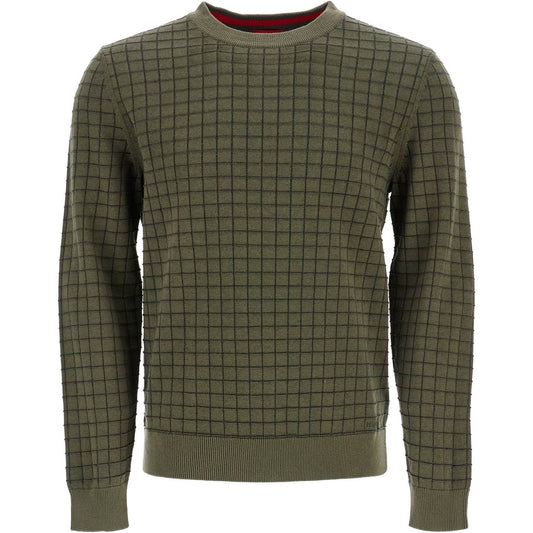 Hugo dark green checkered cotton sweater with long sleeves Knitwear Hugo