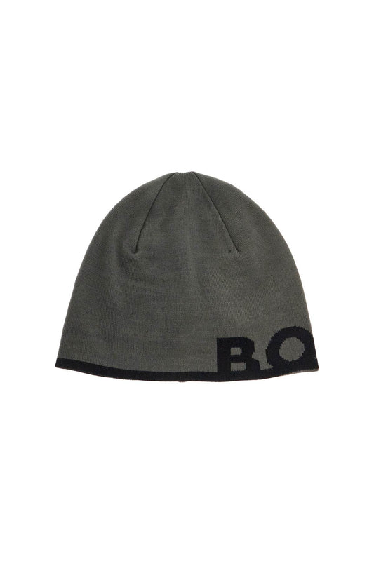 Boss elegant dark gray wool and acrylic beanie with contrasting logo Scarves Hats & Gloves Boss