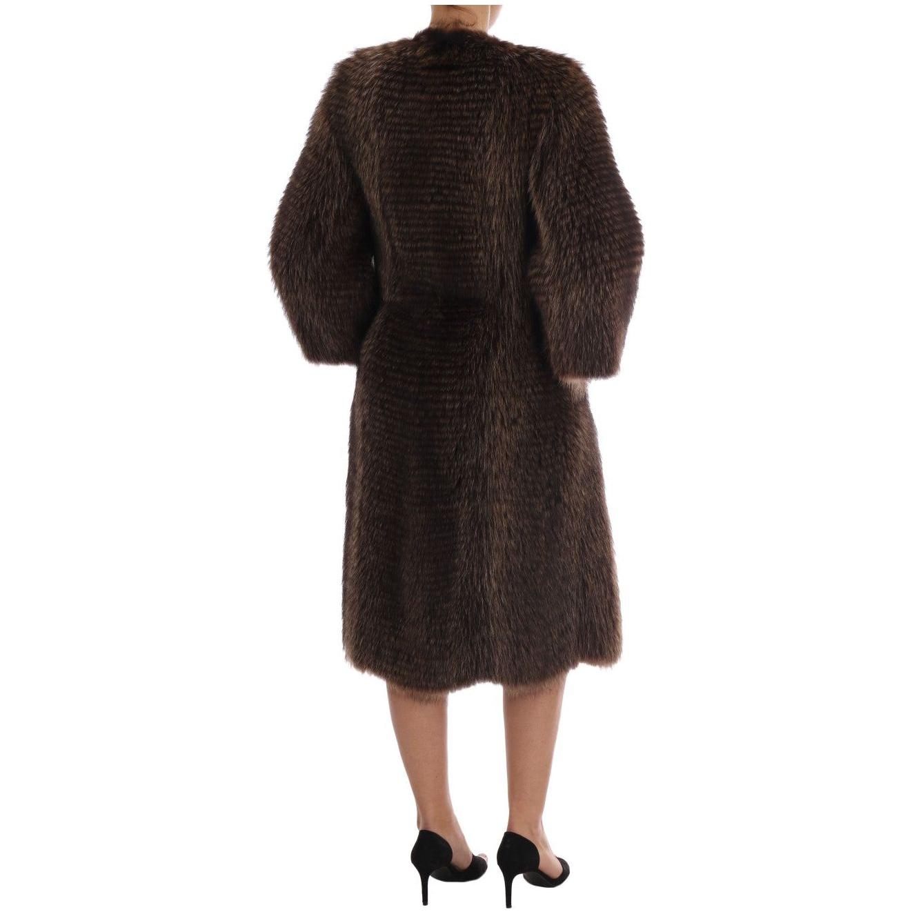 Dolce & Gabbana Elegant Brown Raccoon Fur Knee-Length Coat Coats & Jackets Dolce & Gabbana