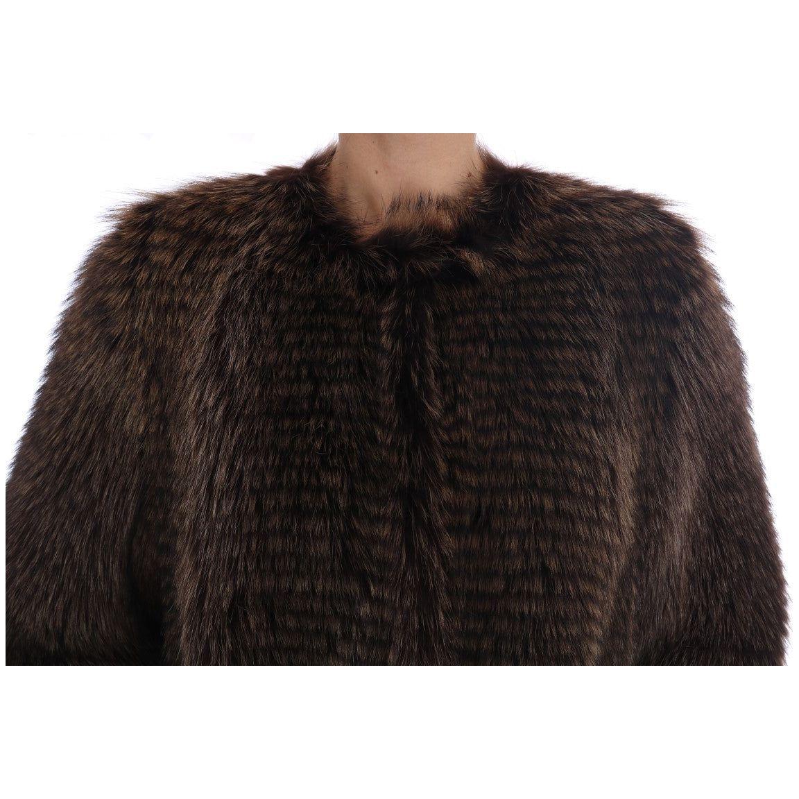 Dolce & Gabbana Elegant Brown Raccoon Fur Knee-Length Coat Coats & Jackets Dolce & Gabbana