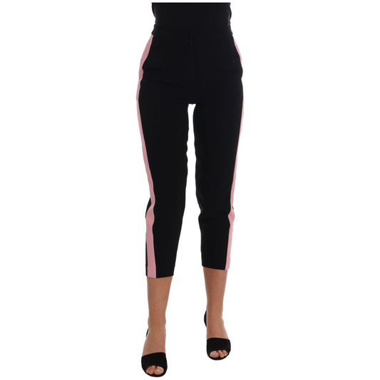 Dolce & Gabbana Chic Black Capri Pants with Pink Side Stripes Jeans & Pants Dolce & Gabbana