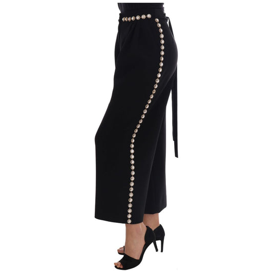 Dolce & Gabbana Elegant High-Waist Ankle Pants with Gold Detailing Dolce & Gabbana