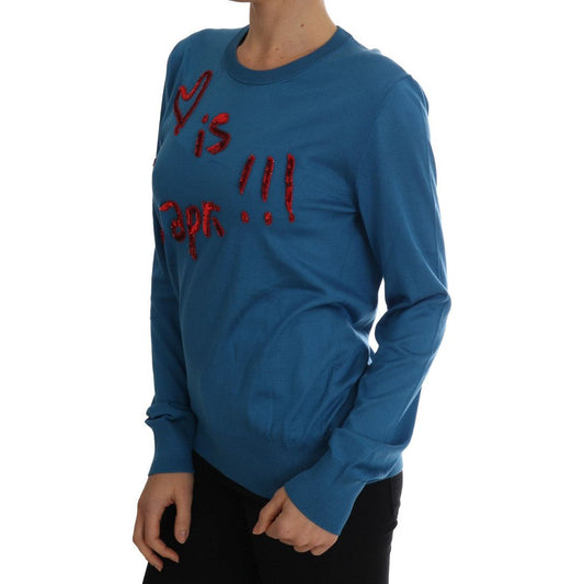 Dolce & Gabbana Blue Silk Sequined Capri Pullover Sweater Dolce & Gabbana