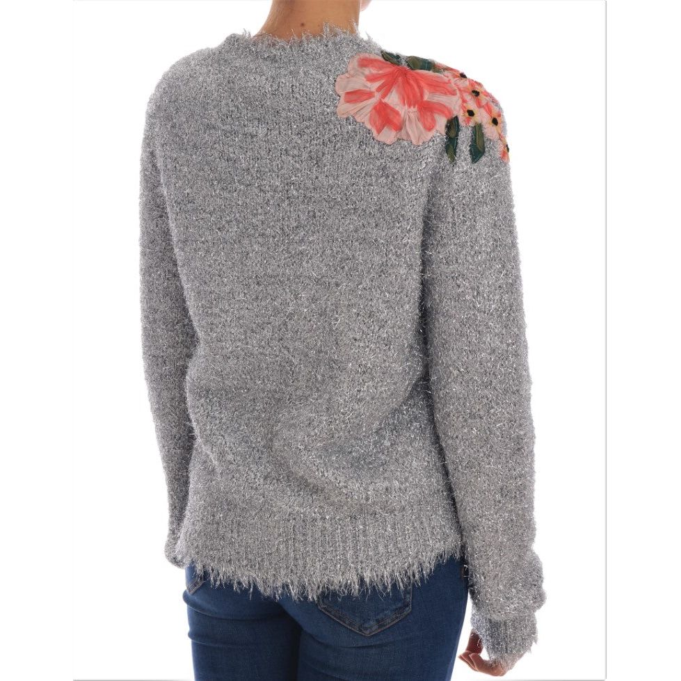 Dolce & Gabbana Elegant Silver Floral Applique Cardigan Dolce & Gabbana