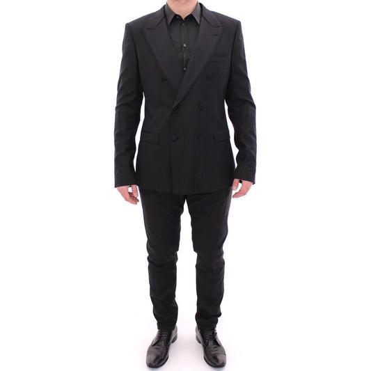 Dolce & Gabbana Elegant Black Striped Wool-Silk Blend Suit Dolce & Gabbana