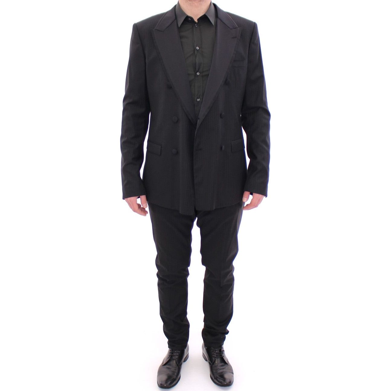 Dolce & Gabbana Elegant Black Striped Wool-Silk Blend Suit Dolce & Gabbana