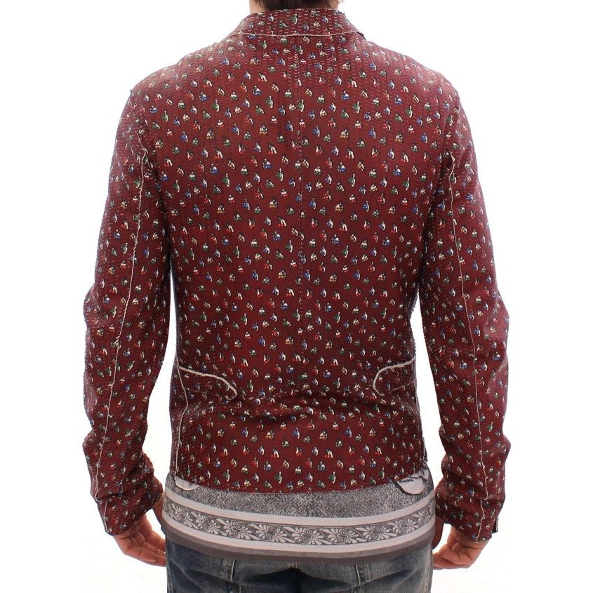 Dolce & Gabbana Exclusive Boxer Print Bordeaux Leather Jacket Coats & Jackets Dolce & Gabbana