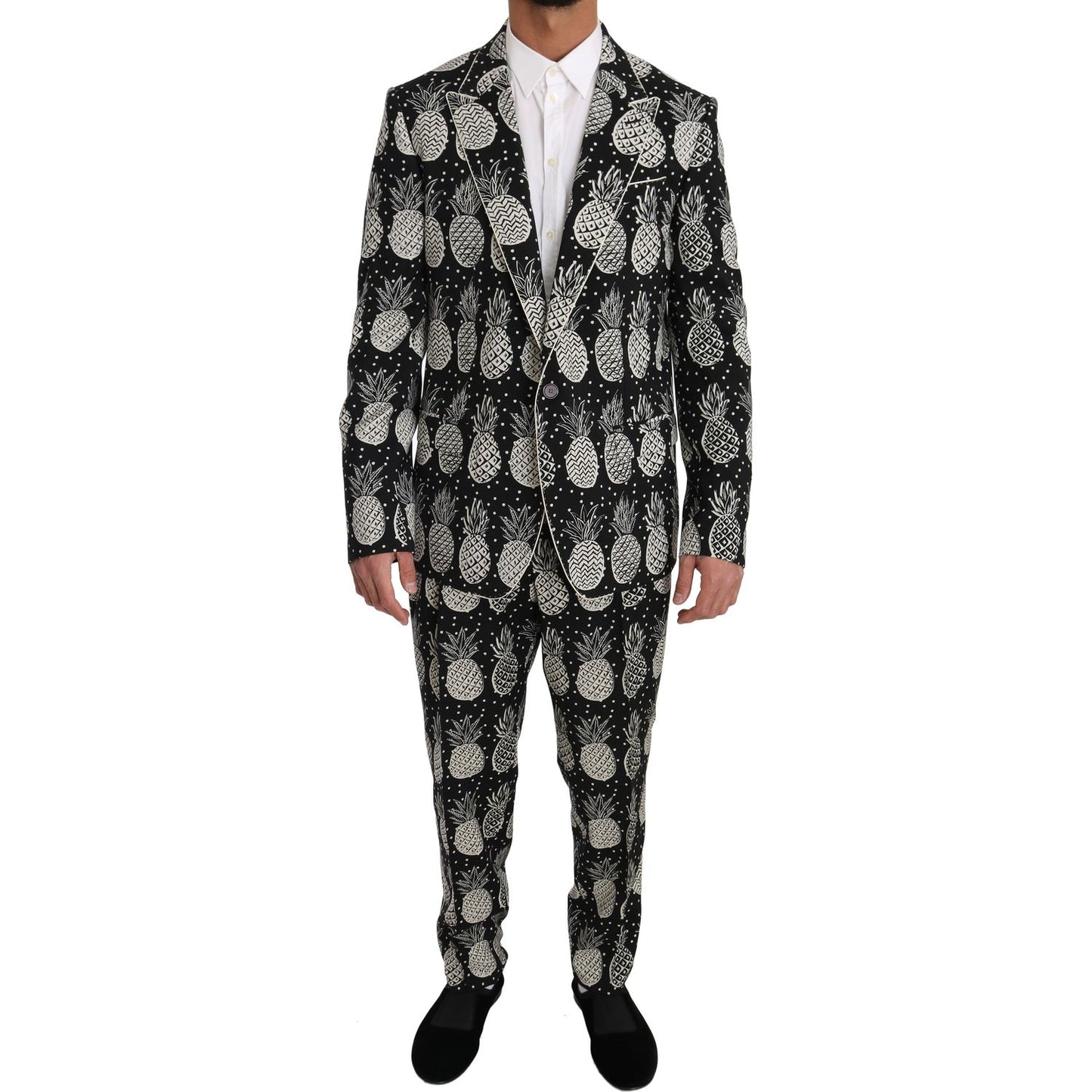 Dolce & Gabbana Chic Black Pineapple Print Wool Suit Dolce & Gabbana