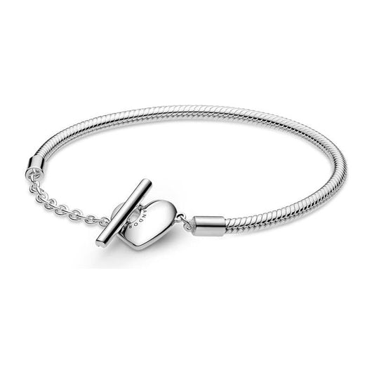 PANDORA JEWELS Mod. MOMENTS HEART T-BAR SNAKE CHAIN - Size 19 DESIGNER FASHION JEWELLERY PANDORA