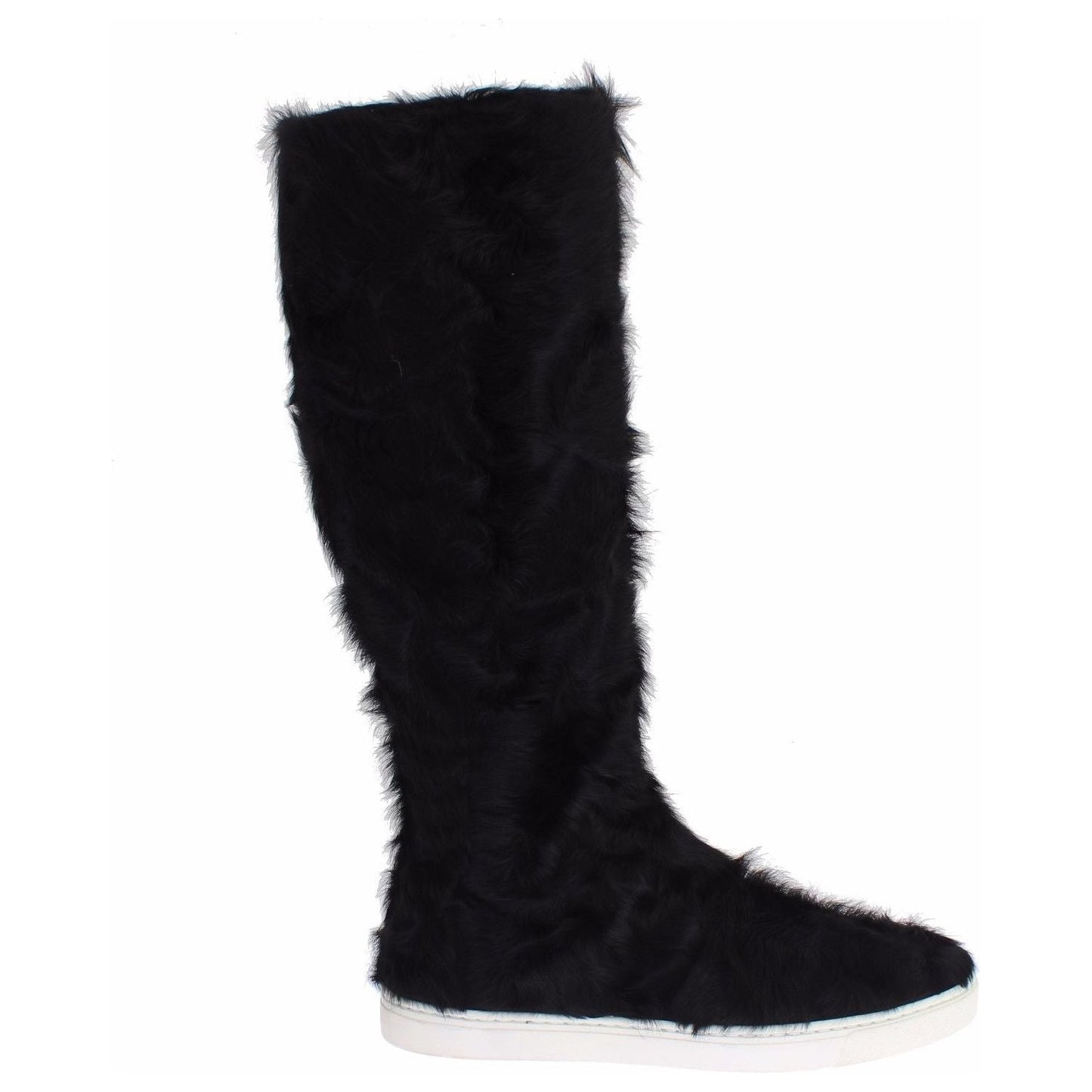 Dolce & Gabbana Elegant Black Fur Leather Flat Sneaker Boots Dolce & Gabbana