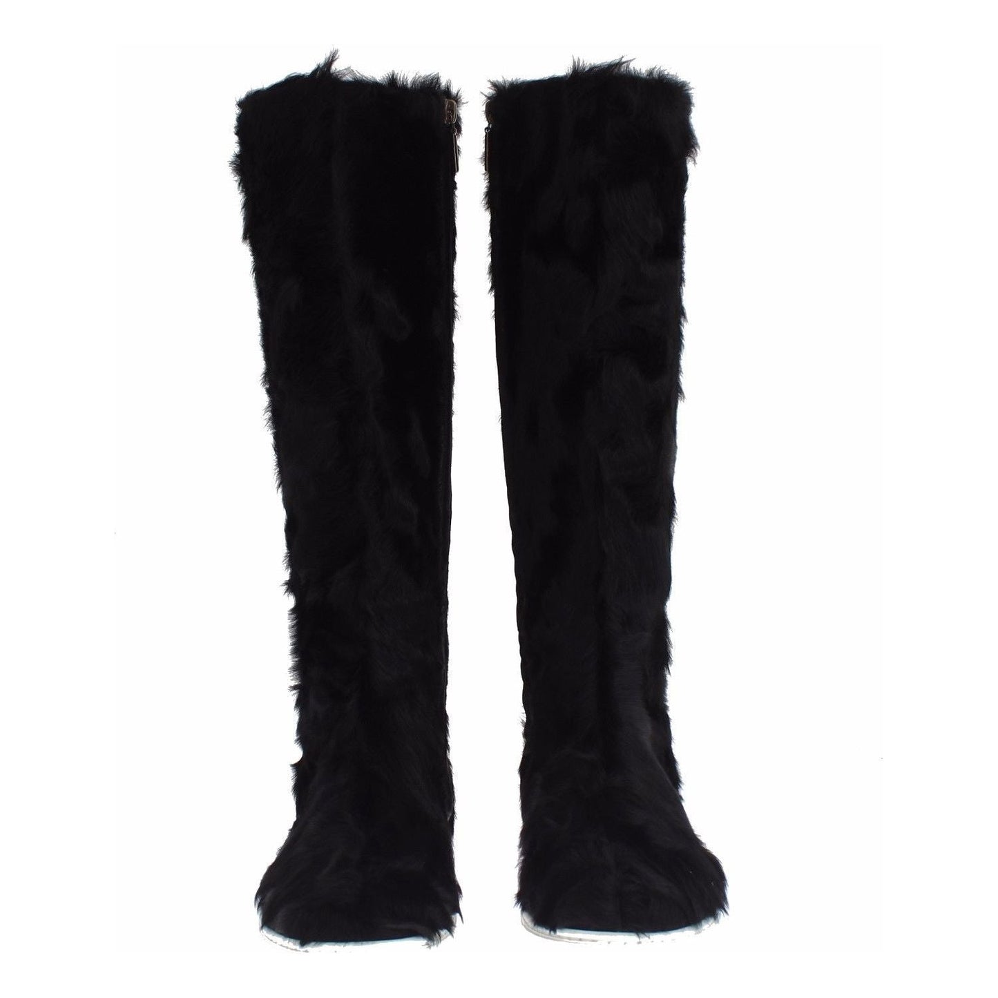 Dolce & Gabbana Elegant Black Fur Leather Flat Sneaker Boots Dolce & Gabbana