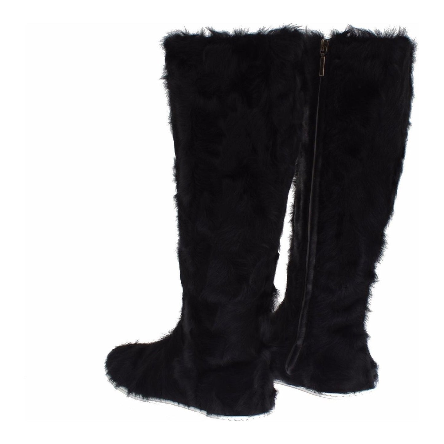 Dolce & Gabbana Elegant Black Fur Leather Flat Sneaker Boots Dolce & Gabbana