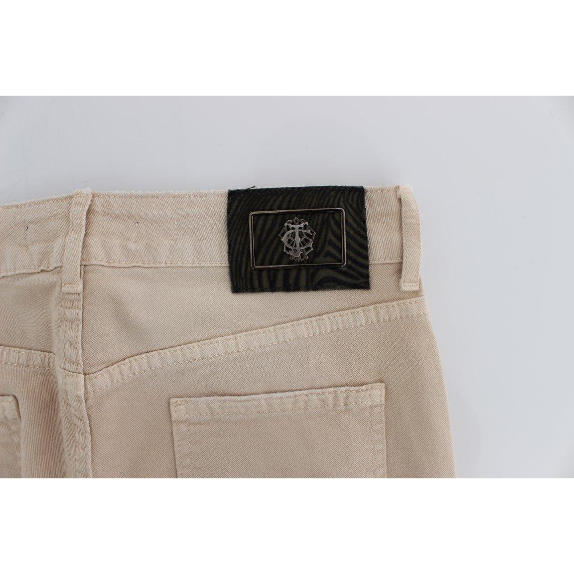 Cavalli Beige Cotton Stretch Slim Fit Jeans Jeans & Pants Cavalli