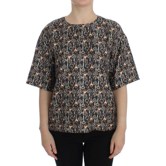 Dolce & Gabbana Enchanted Sicily Silk Blouse with Medieval Keys Print Dolce & Gabbana