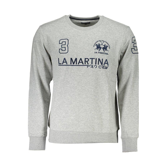 La Martina Gray Cotton Men Sweater La Martina