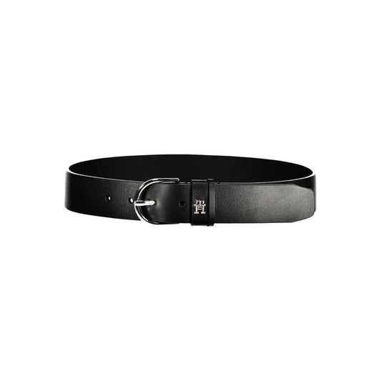 Tommy Hilfiger Chic Black Leather Belt with Metal Buckle Tommy Hilfiger