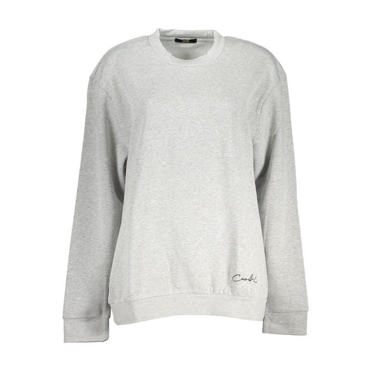 Cavalli Class Chic Gray Embroidered Crew Neck Sweatshirt Cavalli Class