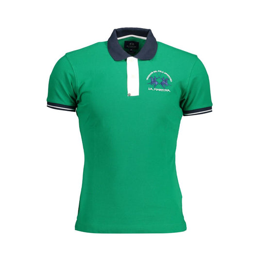 La Martina Green Cotton Men Polo Shirt La Martina