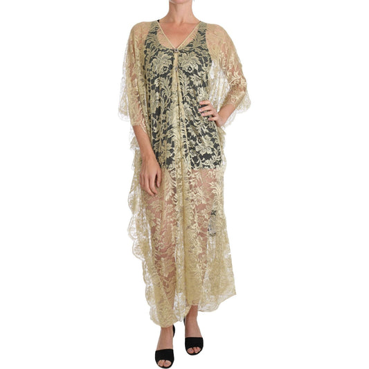 Dolce & Gabbana Golden Floral Lace Kaftan Sundress Dolce & Gabbana