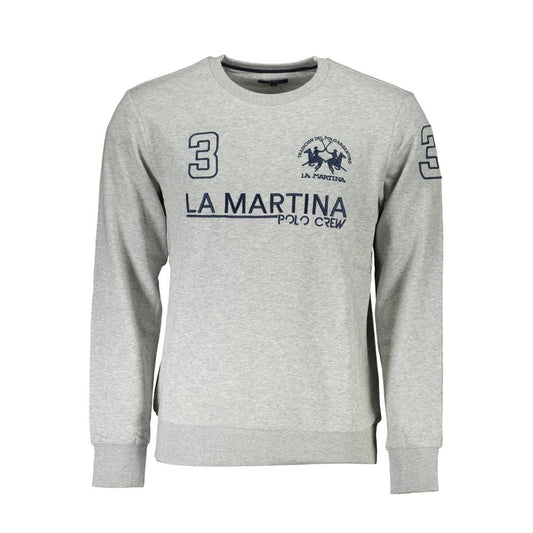 La Martina Gray Cotton Men Sweater La Martina