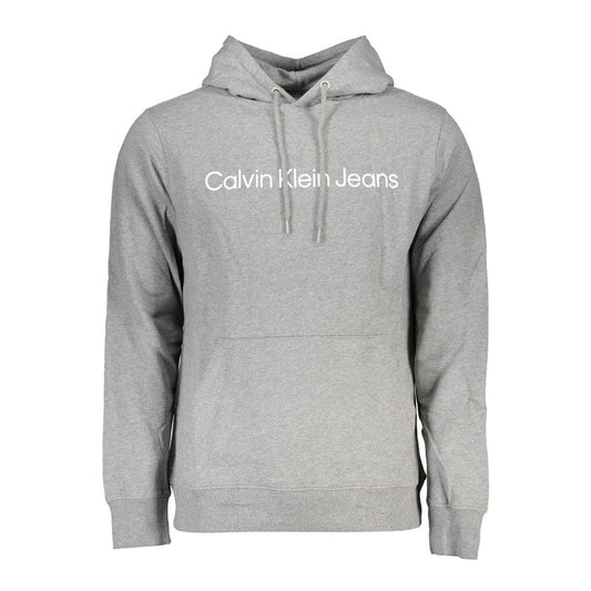 Calvin Klein Chic Gray Hooded Sweatshirt with Central Pocket Calvin Klein