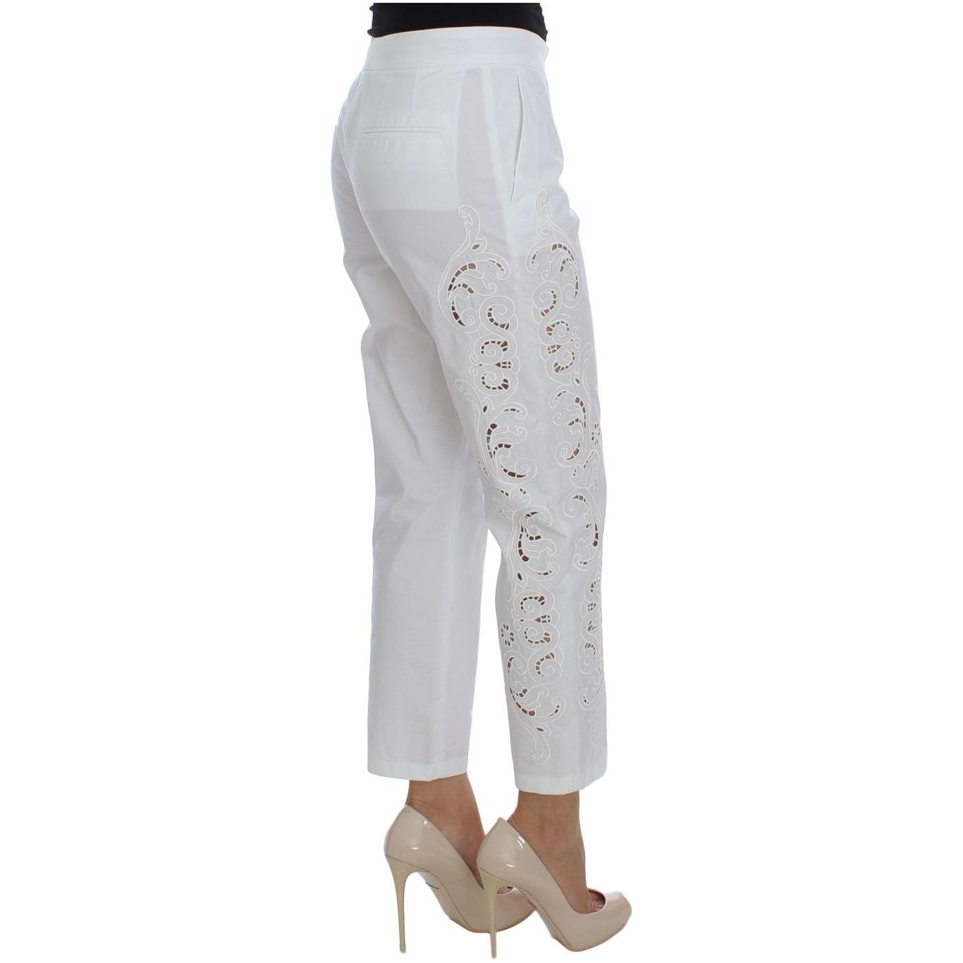 Dolce & Gabbana Elegant White Floral Cutout Dress Pants Dolce & Gabbana