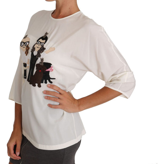 Dolce & Gabbana Chic Figure Family Applique Silk Top Dolce & Gabbana